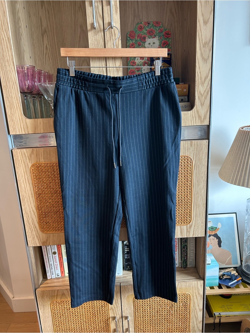 A New Day Navy Pinstripe Pull On Trousers Elastic Waist Size M